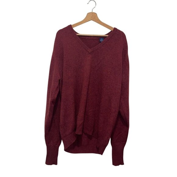 Burgundy V-Neck 100% Cashmere Long Sleeve Pullover Sweater Mens Size XL - Picture 1 of 7